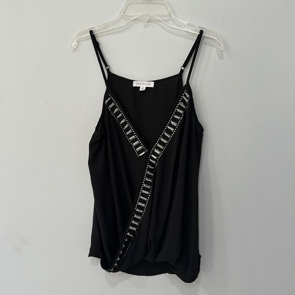 Socialite Black Silk Wrap Embellished Beaded Tank/Top  Sz Small